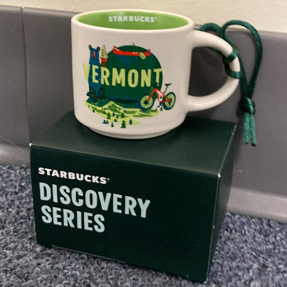 New Starbucks Discovery Series Vermont 2oz Christmas Ornament Ceramic Mini Mug